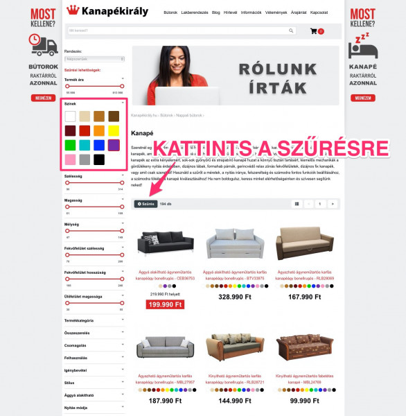Bútorok és kanapék szűrése szín szerint