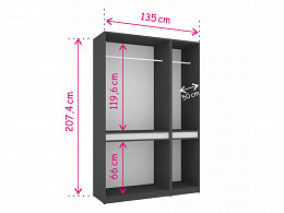 BSS-135 tükrös gardróbszekrény RGB LED világítással 135 cm