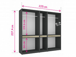 BSS-225 tükrös gardróbszekrény RGB LED világítással 225 cm