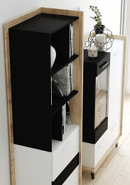 Box dohányzóasztal 2 ajtó 2 fiók - Arany tölgy - Fehér - Fekete