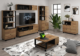 Vegas TV-állvány 1 ajtó 1 fiók - Arany tölgy - Fekete