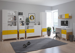 Hey könyvespolc 2 ajtó 2 fiók 95W - Artisan tölgy - Fehér - Sárga