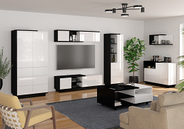 Hybrid szekrény pad 3 ajtó - Fekete - Fényes fehér - Bézs huzat