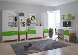Hey könyvespolc 2 ajtó 2 fiók 65W - Artisan tölgy - Fehér - Zöld