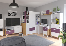 Hey komód 1 ajtó 2 fiók 125W - Artisan tölgy - Fehér - Lila