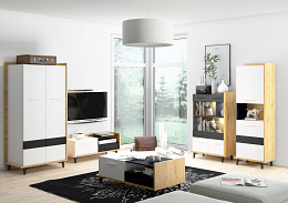 Boss TV-állvány 1 ajtó 1 fiók - Artisan tölgy - Fehér - Fekete