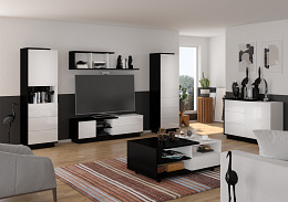 Hybrid TV-állvány 1 ajtó 2 fiók - Fekete - Fényes fehér