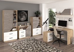 Pax 80 alacsony könyvespolc 1 ajtó 2 fiók - Endgrain tölgy - Fehér - Beton szürke
