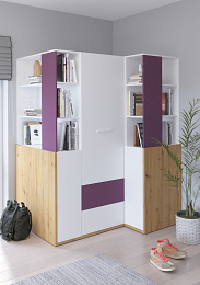 Hey könyvespolc 2 ajtó 2 fiók 65W - Artisan tölgy - Fehér - Lila