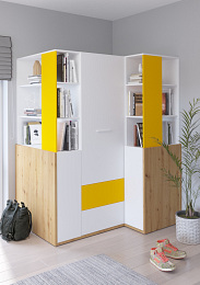 Hey komód 1 ajtó 2 fiók 95W - Artisan tölgy - Fehér - Sárga