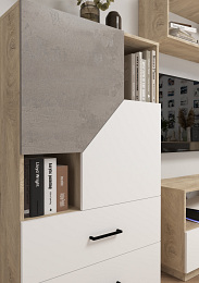 Pax 120L sarok íróasztal kombináció balos - Endgrain tölgy - Fehér - Beton szürke