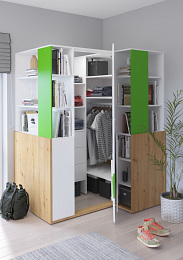 Hey komód 1 ajtó 2 fiók 95W - Artisan tölgy - Fehér - Zöld