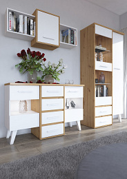 Nordis gardróbszekrény 2 ajtó 2 fiók - Artisan tölgy - Fehér