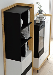 Box vitrin 3 ajtó - Artisan tölgy - Fehér - Fekete