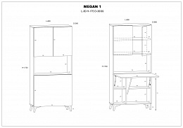 Megan 1 többfunkciós szekrény felhajtható asztallappal 3 ajtó - Világos Sonoma tölgy - Fényes fehér