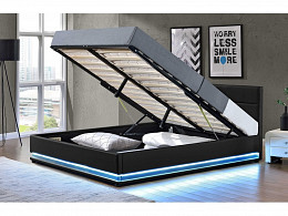 BRGT-180 kárpitozott ágykeret ágyráccsal ágyneműtartóval led világítással 180x200