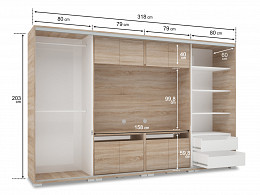 BND-318 TV-s magasfényű tolóajtós gardróbszekrény 318 cm