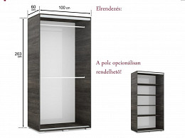 PRT-100 tolóajtós akasztós gardróbszekrény 100 cm