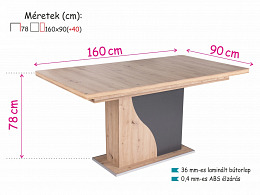 ALZ nagyobbítható étkezőasztal, 160/200