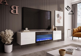 LVO-18 tv-állvány kandallóval, fehér