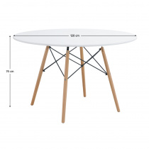 Demin étkezőasztal 120 cm, fehér - bükk