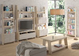 Rack 80 2D könyvespolc 4 ajtó - Endgrain tölgy - Beton szürke