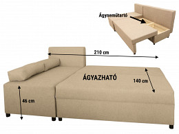 Park kinyitható ágyneműtartós bonellrugós sarokülőgarnitúra, balos