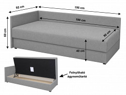 Fontana rugós heverő ágyneműtartóval 90x190, balos