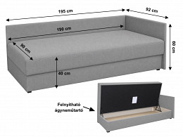 Fontana rugós heverő ágyneműtartóval 90x190, jobbos
