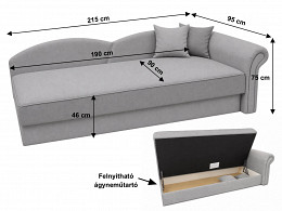 Piano fix ágyneműtartós bonellrugós heverő 90x190, jobbos