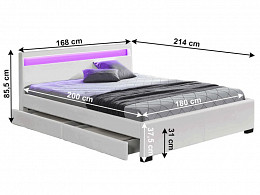 CLA-160 kárpitozott ágykeret ágyráccsal LED világítással 160x200