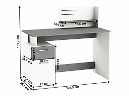 PLT-120 fiókos polcos íróasztal, 121 cm