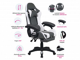 JOVL gamer forgószék lábtartóval RGB LED világítással
