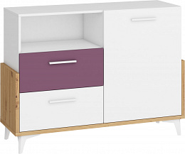 Hey komód 1 ajtó 2 fiók 125W - Artisan tölgy - Fehér - Lila