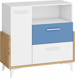 Hey komód 1 ajtó 2 fiók 95W - Artisan tölgy - Fehér - Kék