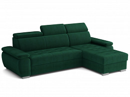 Santi ágyfunkciós sarokkanapé ágyneműtartóval, jobbos, zöld