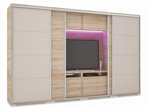 BND-318 TV-s magasfényű tolóajtós gardróbszekrény 318 cm