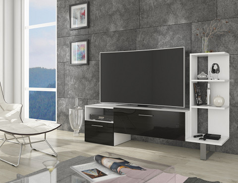 Best TV-állvány - Fehér - Fényes fekete