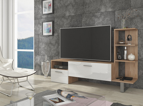 Best TV-állvány - Világos Sonoma tölgy - Fényes fehér