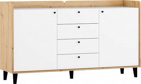 Dolce komód 2 ajtó 4 fiók - Artisan tölgy - Fényes fehér