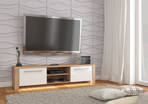 Helix New TV-állvány - Világos Sonoma tölgy - Fényes fehér