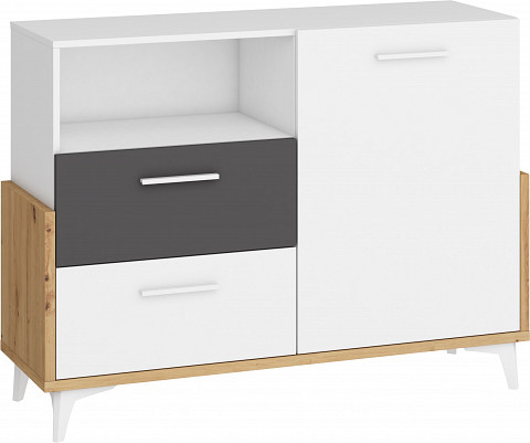 Hey komód 1 ajtó 2 fiók 125W - Artisan tölgy - Fehér - Szürke