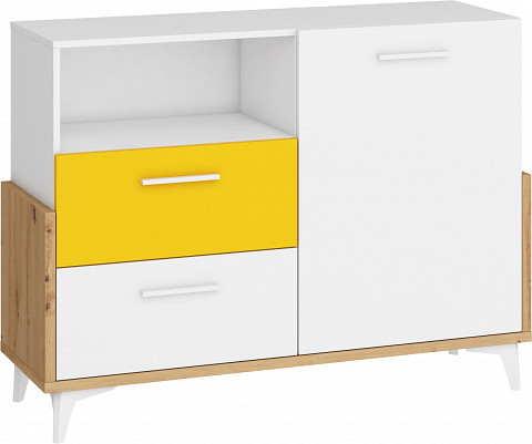 Hey komód 1 ajtó 2 fiók 125W - Artisan tölgy - Fehér - Sárga