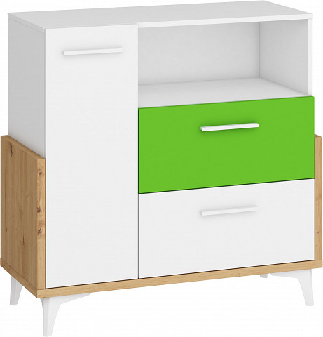 Hey komód 1 ajtó 2 fiók 95W - Artisan tölgy - Fehér - Zöld