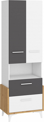 Hey könyvespolc 2 ajtó 2 fiók 65W - Artisan tölgy - Fehér - Szürke