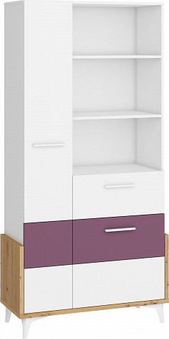 Hey könyvespolc 2 ajtó 2 fiók 95W - Artisan tölgy - Fehér - Lila