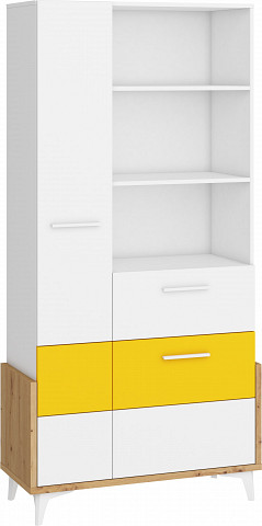 Hey könyvespolc 2 ajtó 2 fiók 95W - Artisan tölgy - Fehér - Sárga