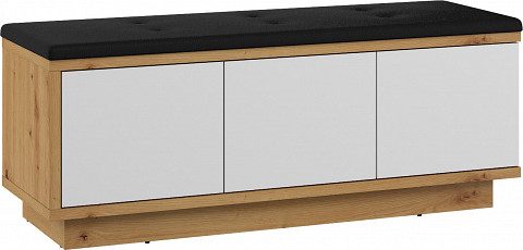 Hybrid szekrény pad 3 ajtó - Artisan tölgy - Fényes fehér - Fekete huzat