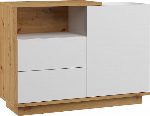 Hybrid komód 1 ajtó 2 fiók - Artisan tölgy - Fényes fehér