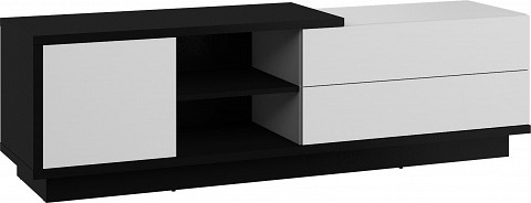 Hybrid TV-állvány 1 ajtó 2 fiók - Fekete - Fényes fehér